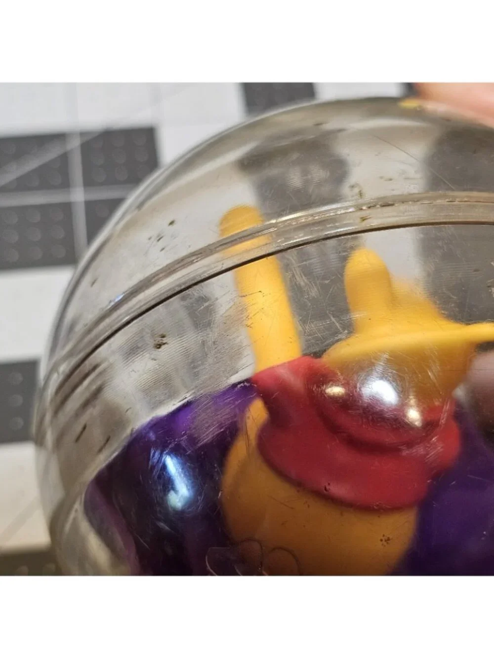 Vtg RARE Disney Plastic Rattling Rolling Winnie The Pooh Clear Ball Sensory Toy